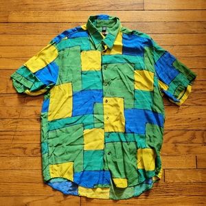 Vtg 80/90s Haupt L Color Block Button Up Collared Shirt